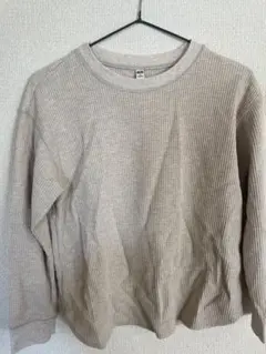 UNIQLO ベージュ リブ編み 長袖Tシャツ Mサイズ