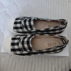 チェックブラック×キナリシューズ スリッポン24.0cmキナリノモール