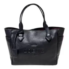 【美品】ロエベ ヘリテージ 2way ビジネスバッグ レザー A4可 ブラック LOEWE（ロエベ） 極 美品 希少品 ヘリテージ ロゴ エンボス レザー 本
