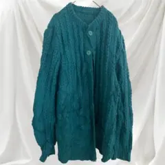 海外古着✨ターコイズ ニット カーディガン 長袖 厚手 リブ編み