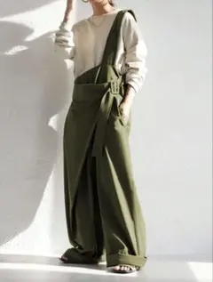 ワンショルダー　サロペット　アーミーグリーン