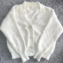 lodispotto ニットカーディガン　シャギー　ビジュー　ホワイト　白