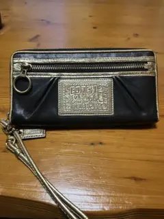 コーチ COACH Poppy ポピー 長財布 黒/金 レオパード ヒョウ柄