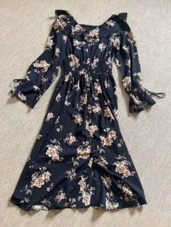 NICE CLAUP 花柄シフォン シャツワンピース ブラック