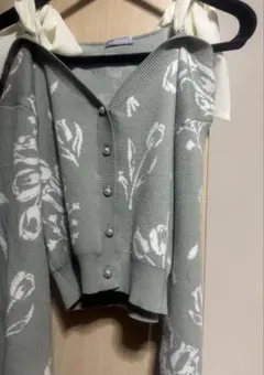 POETIQUE フラワージャカードニットカーディガン グリーン