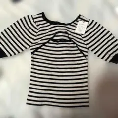 GRL 胸開き半袖リブボーダーニット