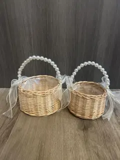 パール付きバスケット2個セット　カゴ