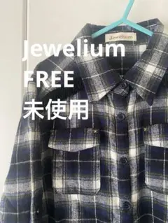【Jewelium】未使用 フリーサイズ チェック ネルシャツ ウエスタン 紺のサムネイル