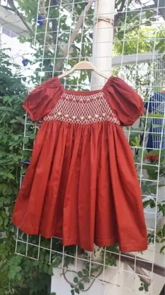オレンジ刺繍スモッキングドレス100 110cm