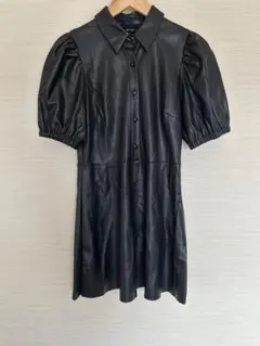 ZARA ブラック レザー風ワンピース M
