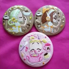 【匿名配送】おジャ魔女どれみ　刺繍缶バッジ　3個セット　はづき、ももこ、ハナ