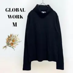 【グローバルワーク】 タートルネック無地ブラックニット　セーター　リブ素材