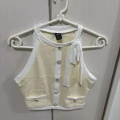 SHEIN MOD ノースリーブ パッチワーク ボタン 蝶結び イエローのサムネイル