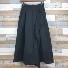 【グローバルワーク】タック入りフレアスカート　ブラック　ポケット有　ウエストゴム