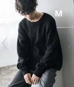 リブワッフルニットプルオーバーセーター　ブラック