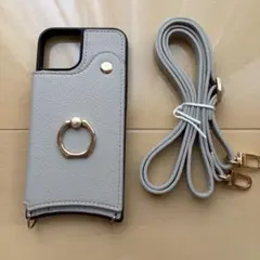 iPhone13用スマホケース　ショルダーストラップ、ミラー、カードケース
