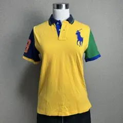 Y2K ポロバイラルフローレン ポロシャツ ビッグポニー 切り替え 黄色 S