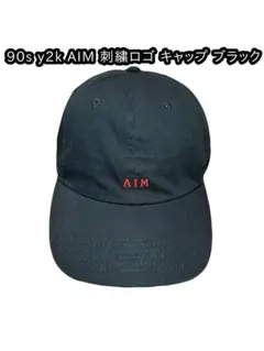 90s y2k AIM 刺繍 ロゴ キャップ ブラック street アーカイブ