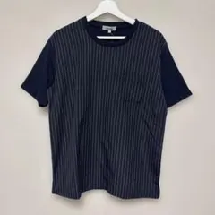 新品未使用　ストライプ柄メンズTシャツ　ネイビー　Lサイズ