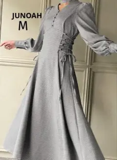【美品】JUNOAH ギンガムチェック ウエストリボン ワンピ M