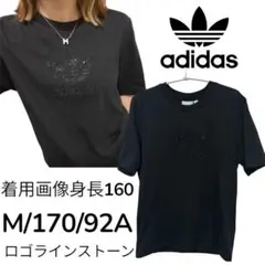 アディダスオリジナル　半袖Tシャツ　ラインストーン　センターロゴ　黒ブラック　M