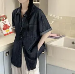 デニムシャツ オーバーフィット ダークブルー