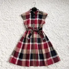 ♡ブルーレーベルクレストブリッジ♡赤チェック×シャツワンピース♥38
