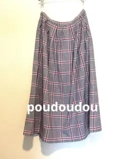 【プゥドゥドゥpoudoudou】チェック柄 ロングフレアスカート　綿100％のサムネイル