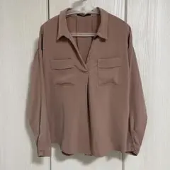 訳あり！　長袖ブラウス スキッパーシャツ ベージュ Mのサムネイル