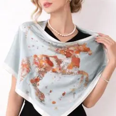 花柄馬デザイン　スカーフ　シルク風　上品高級感　お洒落