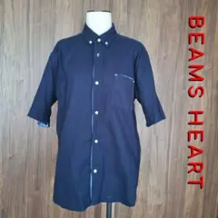 BEAMS HEART ネイビー 半袖シャツ XL 綿麻