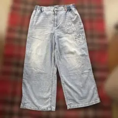 persons 花柄刺繍付きワイドデニムパンツ