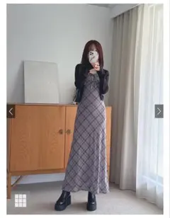 傘様専用 チェック柄リボン柄キャミソールワンピース