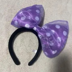 ミニーマウス　水玉リボンカチューシャ　パープル