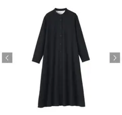 無印良品　両面起毛フランネルスタンドカラー長袖ワンピースＭダークネイビー