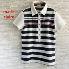 【marie claire】レディース 吸汗速乾 カノコボーダー 半袖ポロシャツのサムネイル