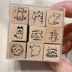 猫の木製スタンプ 9個セット　袋入り