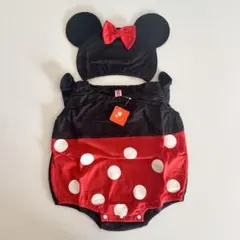 【新品タグ付】ミニーマウス風 ロンパース着ぐるみ 80cm 帽子つき