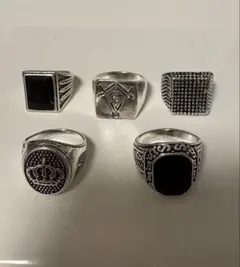 商品名案 ヴィンテージ風 リング 5点セット / シルバーカラー まとめ売り