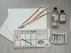 画材セット ゴールデンアクリリックス 絵の具 筆 パレット キャンパス
