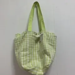 naturalistic レトロドット＆チェック インド キャンバストート　黄緑