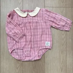 ベビーロンパース春夏ピンクチェック60〜75綿100