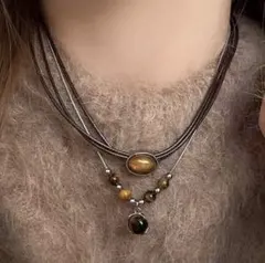 【新品】 ブラウンストーン ビーズネックレス 2本セット エスニック ボヘミアン