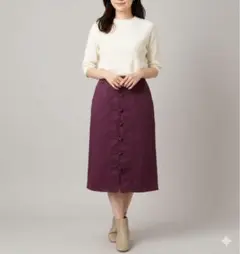 PAR ICI　リボン　チャイナ風　コットン　無地　スカート　レッドのサムネイル