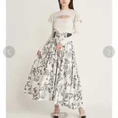 SNIDEL ボリュームタフタプリントスカート　ブラック　グレー　スナイデル