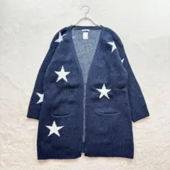 ♡ザラ【M相当】紺 星柄 ロングカーディガン ドロップショルダー 羽織