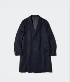 室内着用のみ　UNIQLO ネイビー カシミヤチェスターコート Lサイズ　美品