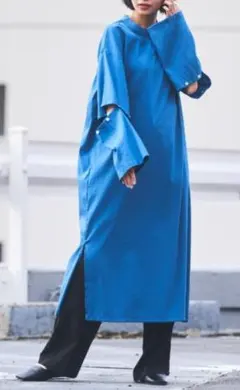 青色 シャツワンピース FREEサイズ 個性的