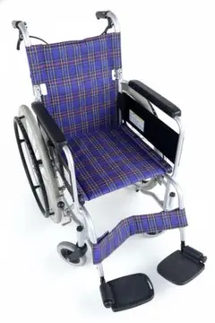 ★折りたたみ車椅子★カワムラサイクル 介助用車椅子 青・チェック柄