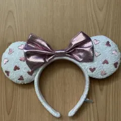 ディズニー ハート スパンコール カチューシャ 白 ピンク ミニー